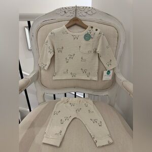 🤍 6 Mth Organic Cotton Two Piece Llama Baby Outfit NWT